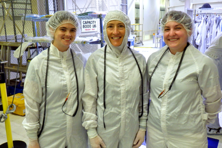 Morgan McGrath, right, meets with Christina Koch, center, a NASA astronaut, during her internship with NASA’s Electrical Test Team.